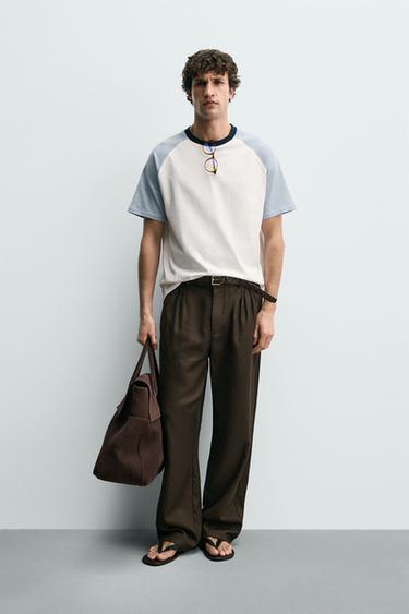 REGULAR FIT COLOUR BLOCK T-SHIRT - Ecru by Zara - Image 0