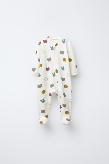 0-18 MONTHS/ WARM ANIMAL PRINT SLEEPSUIT - Ecru by Zara