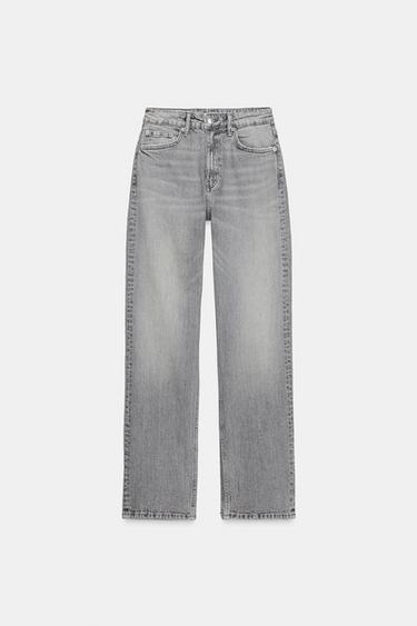 Zara TRF STRAIGHT LEG JEANS WITH A HIGH WAIST - Gray