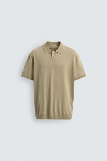 WASHED TEXTURED KNIT POLO SHIRT - Khaki by Zara