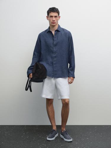 Zara Regular fit faded linen shirt - Ink blue - Image 0