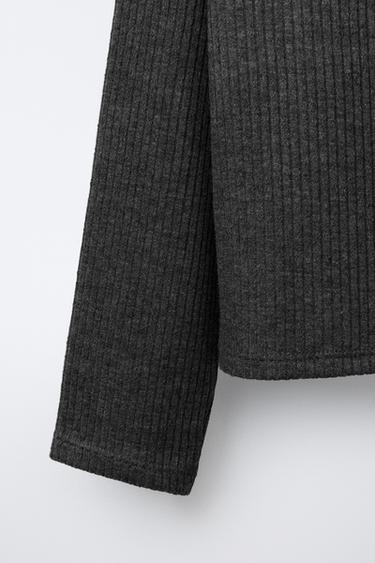 RIBBED STUD T-SHIRT - Grey marl by Zara - Image 3