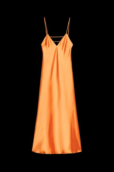 SATIN MIDI DRESS - Orange by Zara - Image 0