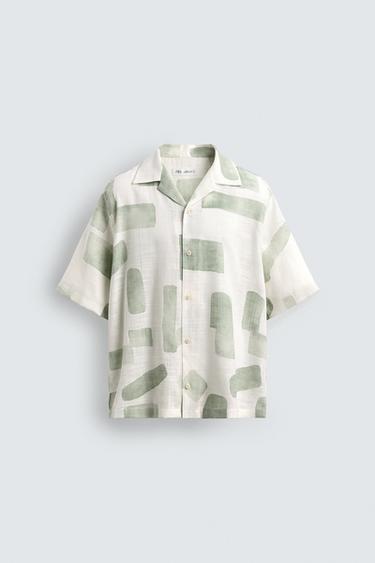 Zara ABSTRACT PRINT SHIRT - Sea green