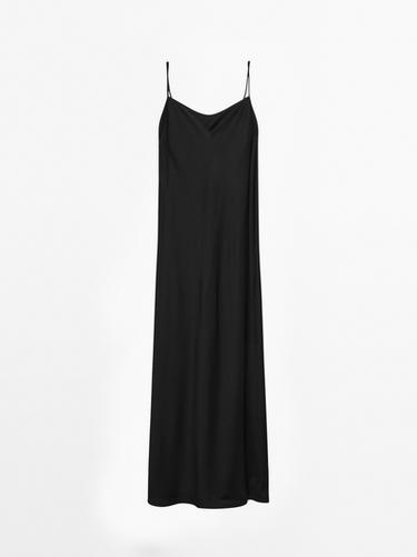 Vestido largo lencero crepe - Negro de Zara