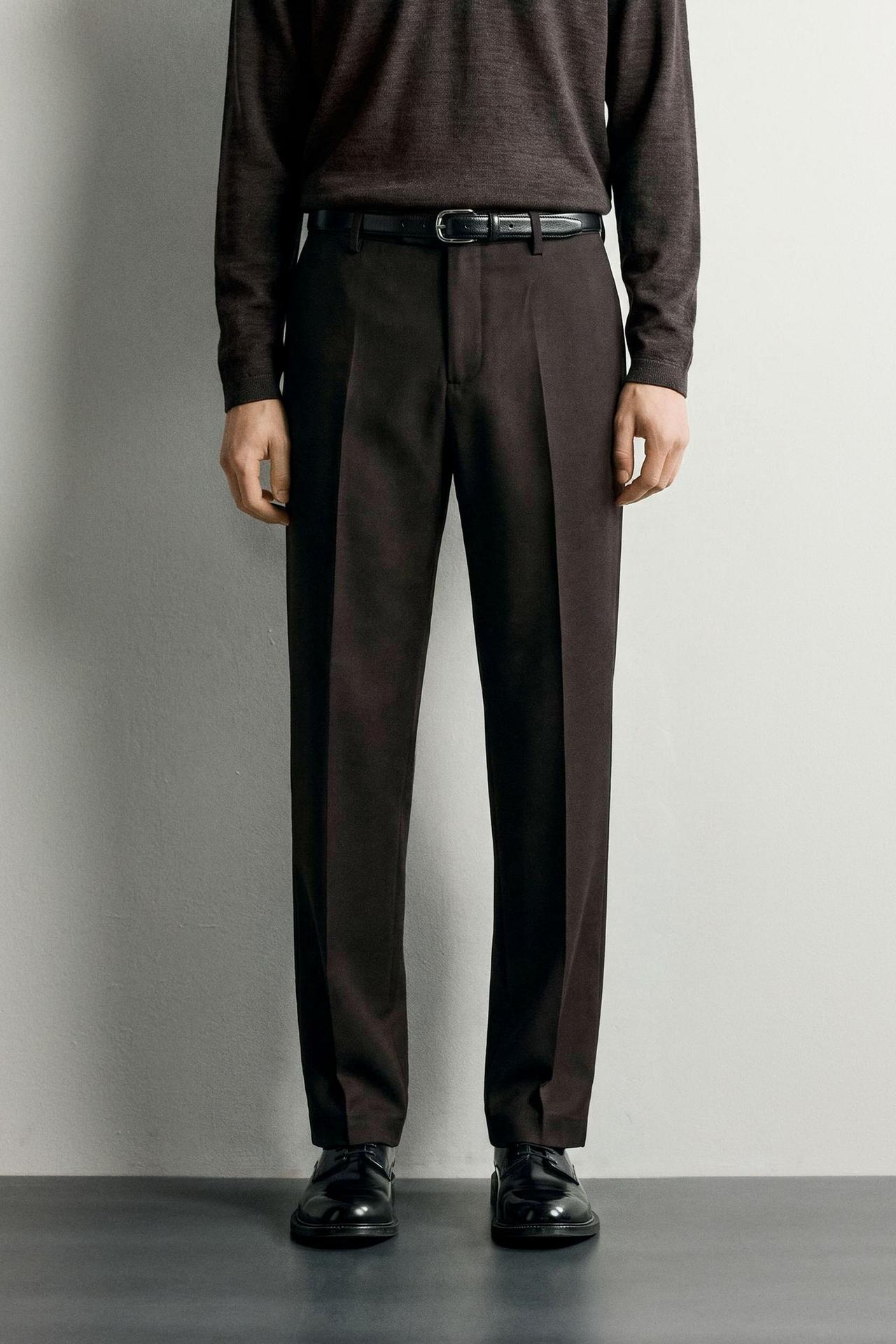 WOOL SUIT PANTS — Brown
