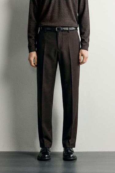 WOOL SUIT PANTS — Brown 2