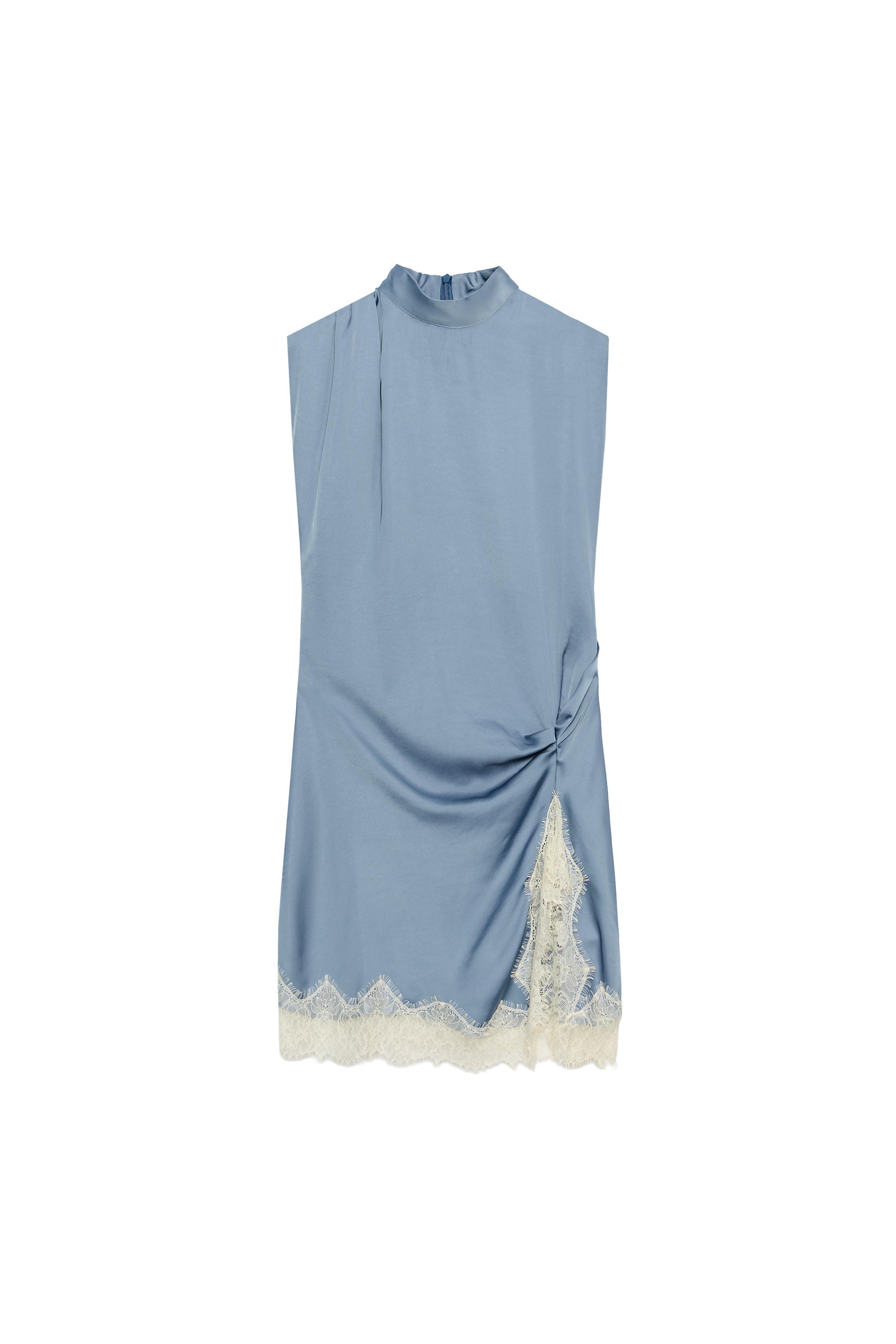 SATIN LACE DRESS - Blue / Steel | ZARA United States SATIN LACE DRESS - Blue / Steel | ZARA United States