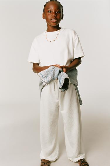 Zara FLOWY WIDE LEG PANTS - Ecru