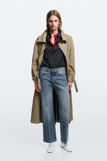 Zara Mid-waist cropped flare fit jeans - Mid-blue
