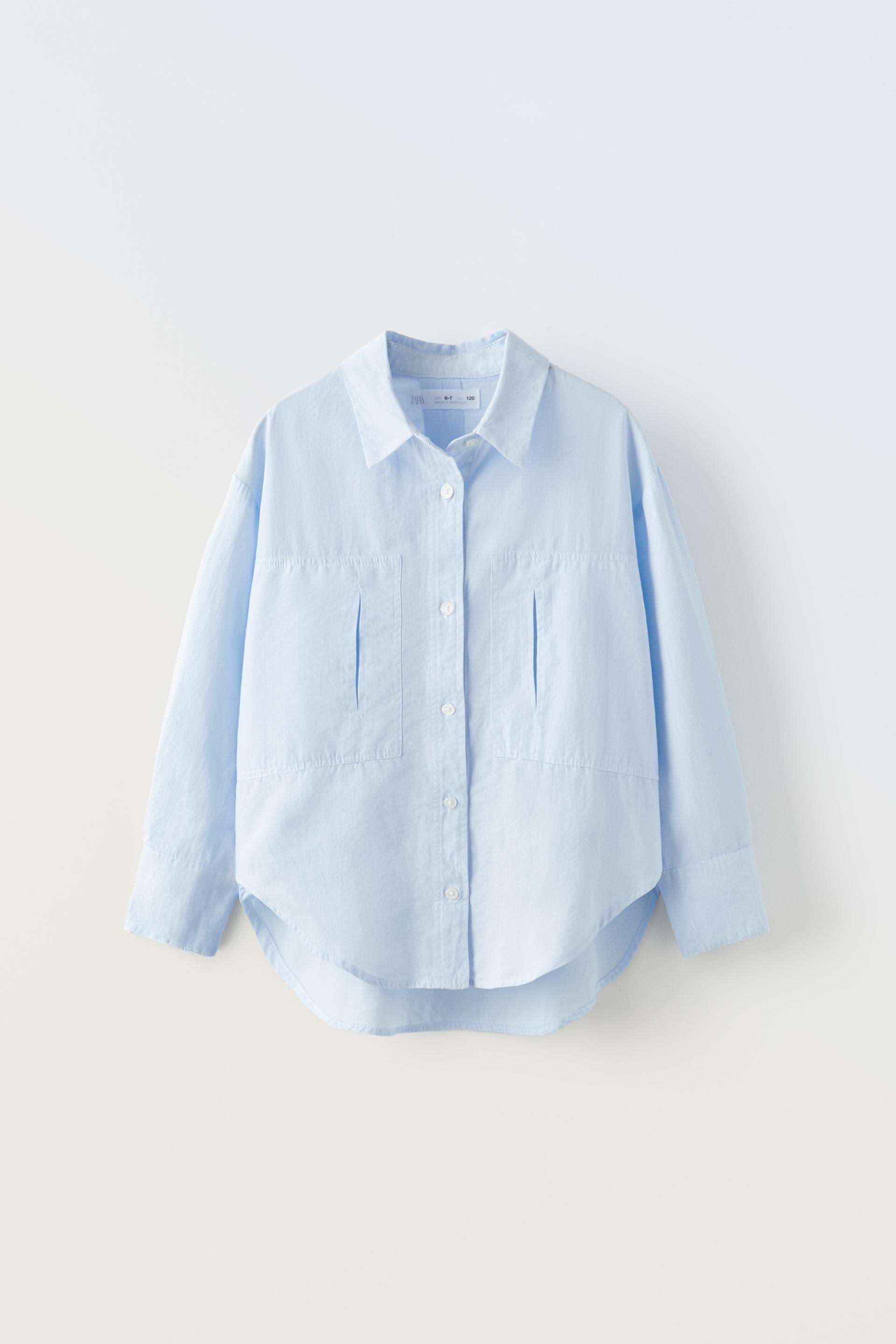 POPLIN SHIRT WITH POCKETS - Light blue