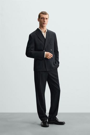 CALÇA DE TERNO 100% LÃ - Azul-marinho-escuro da Zara - Imagem 0