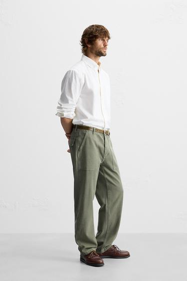 REGULAR FIT WASHED TROUSERS - Dark khaki by Zara - Image 3