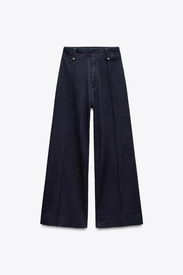 JEANS ZW COLLECTION TAILORED WIDE LEG بسرج عال - أزرق الخاص بـ Zara