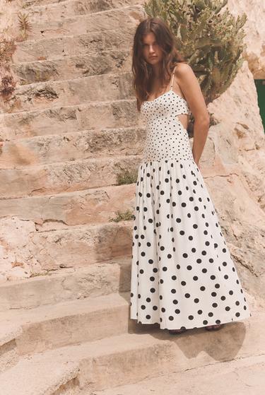 STRAPPY DOT MIDI DRESS - Ecru / Black by Zara
