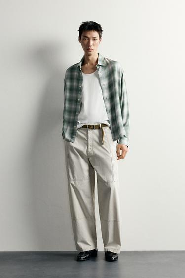 CHECK PRINT FLOWING SHIRT - Turquoise by Zara