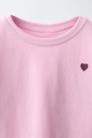 PLAIN EMBROIDERED HEART T-SHIRT - Pink by Zara