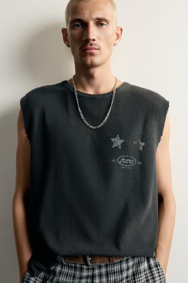 DÉBARDEUR EN MAILLE DÉLAVÉE À IMPRIMÉ - Noir délavé de Zara - Image 4