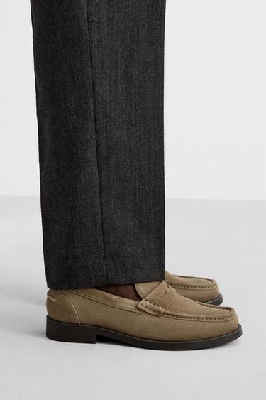 LEATHER PENNY STRAP LOAFERS - Taupe Grey by Zara - Image 0
