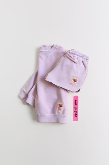 Zara PLAIN SWEATSHIRT AND BERMUDA SET WITH LABEL - Light mauve