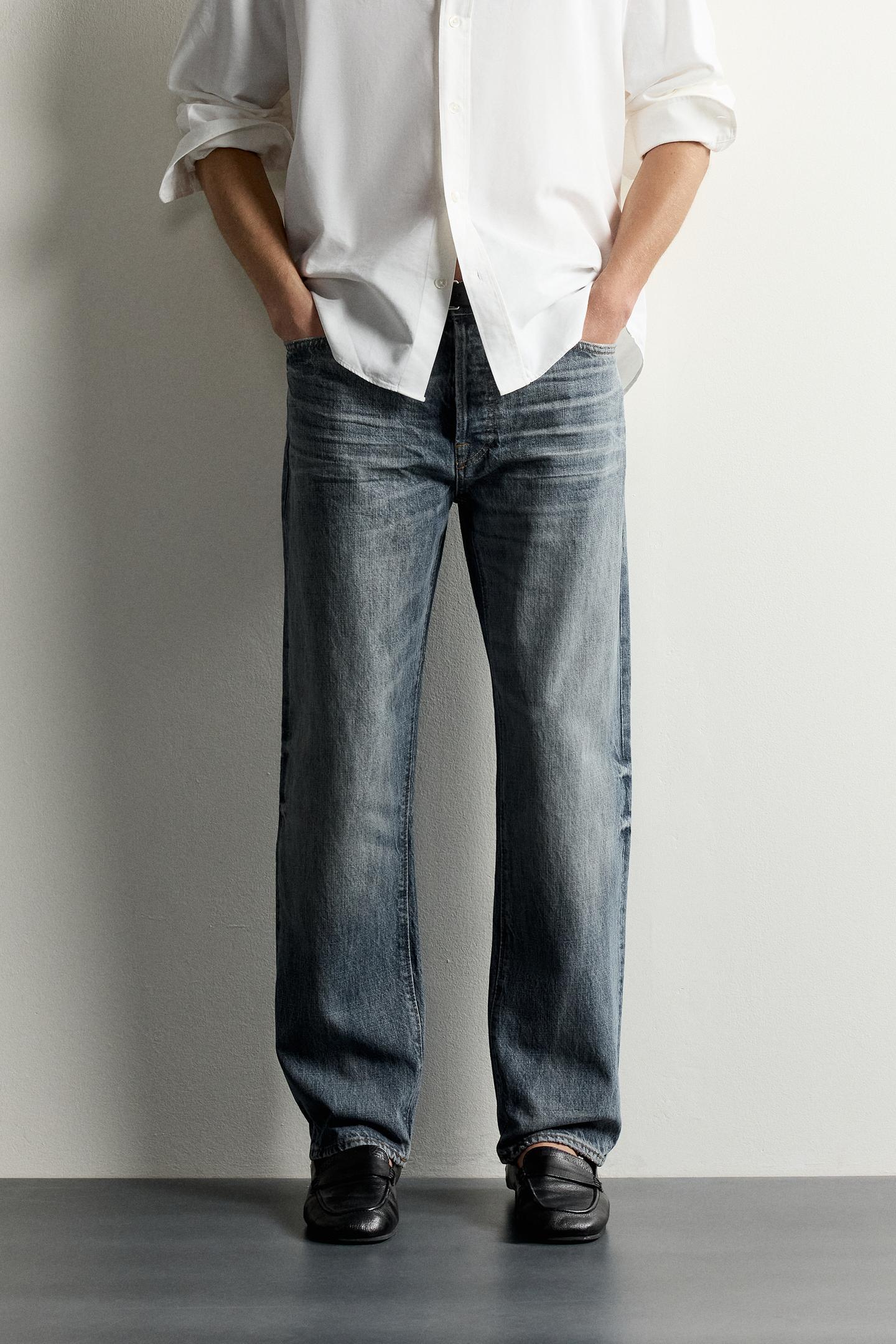 Мужские джинсы Zara Straight Fit, цвет: Синий / Зелёный — фото 2