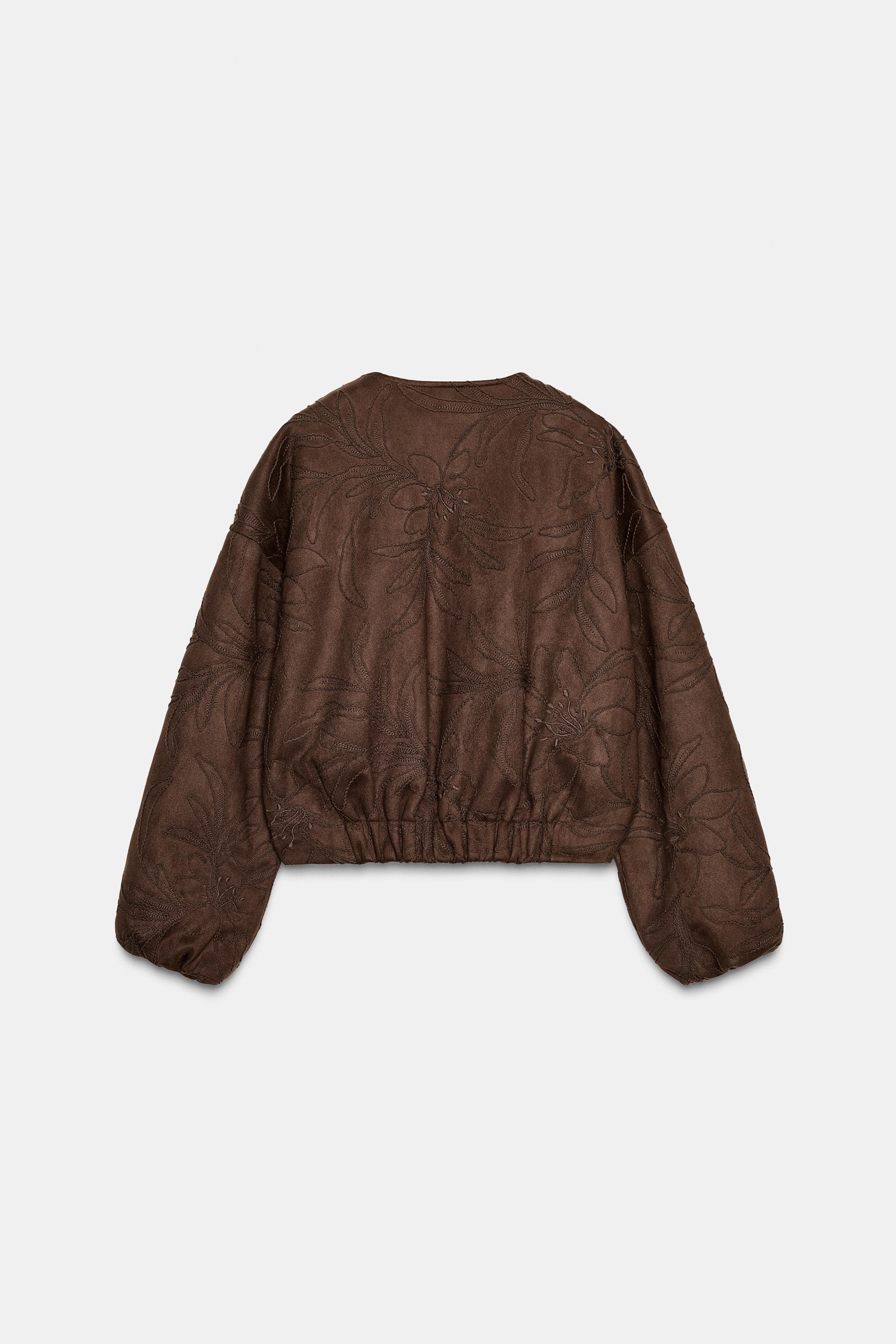 EMBROIDERED FAUX SUEDE BOMBER JACKET