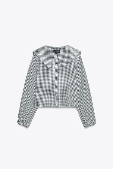 GINGHAM SHIRT WITH PETER PAN COLLAR - Bottle green by Zara