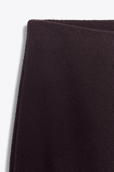 Zara CUT-OUT KNIT MIDI SKIRT - Dark brown