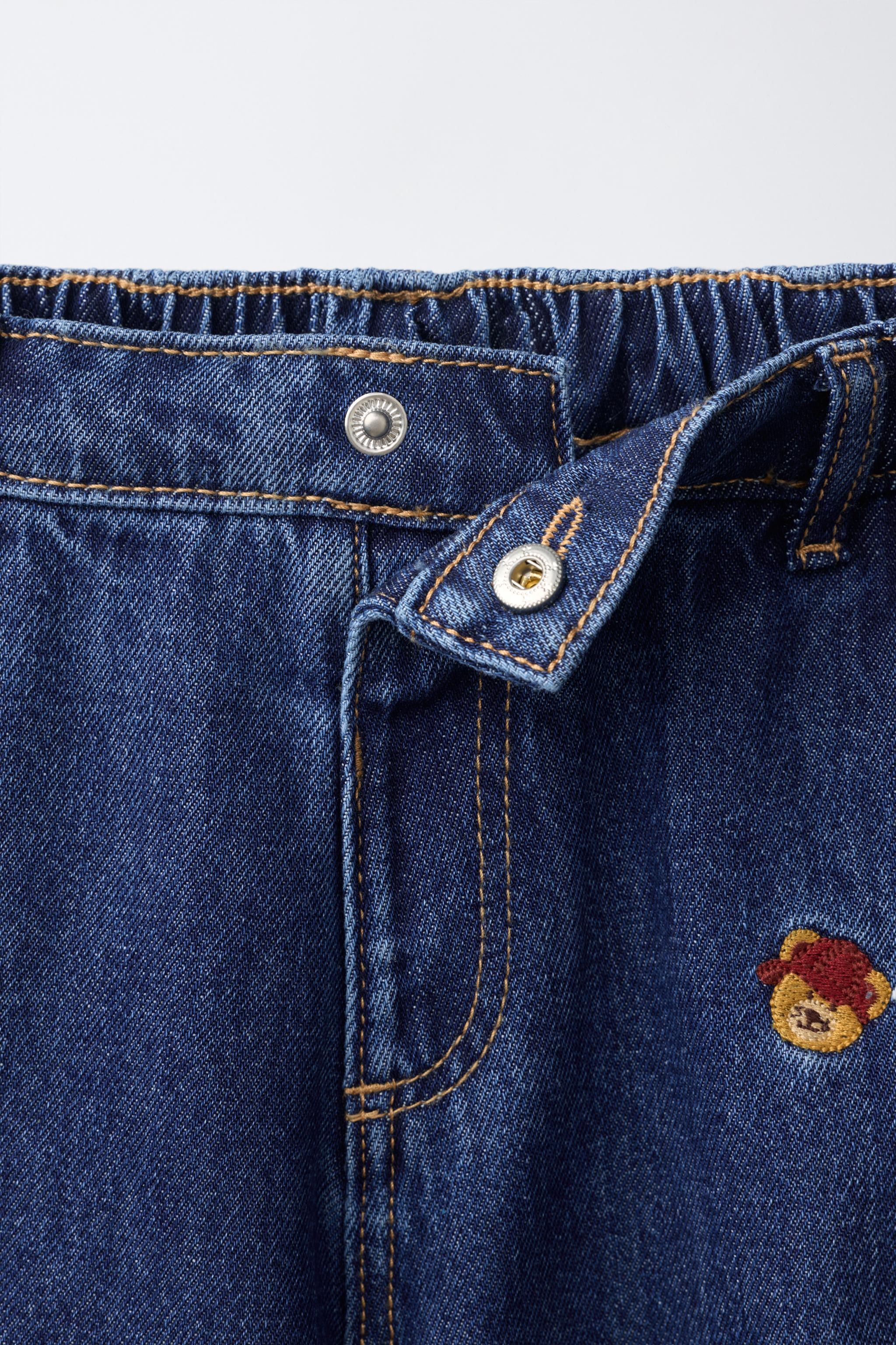 Детские джинсы Zara EMBROIDERED BEAR BALLOON JEANS — фото 4