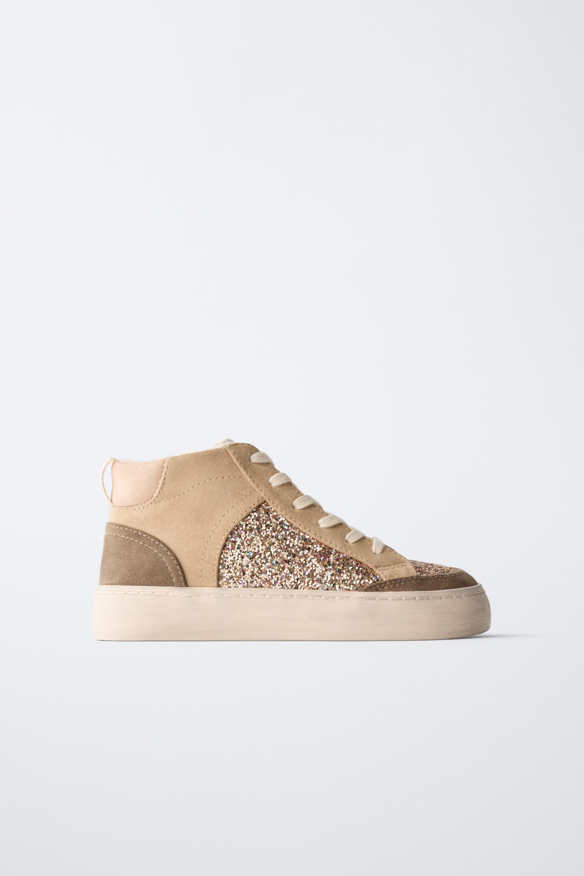 SPARKLY HIGH-TOP SNEAKERS - Brown | ZARA United States