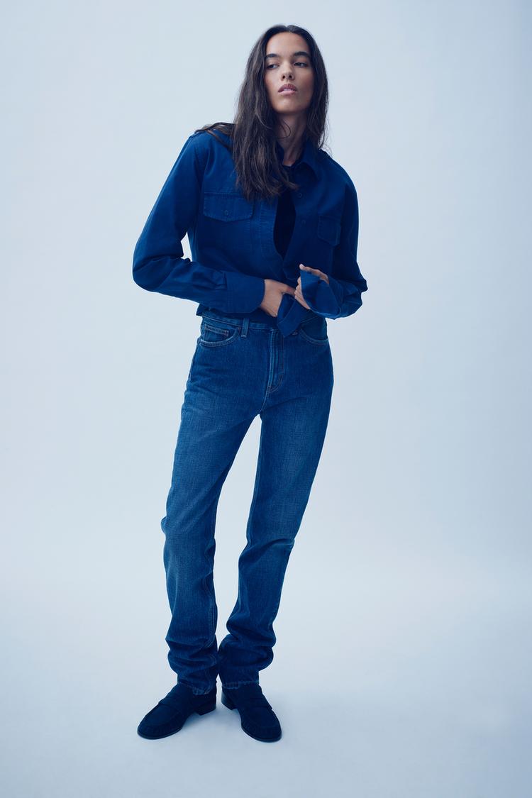 HIGH-RISE SLIM FIT TRF JEANS Navy blue ZARA Spain