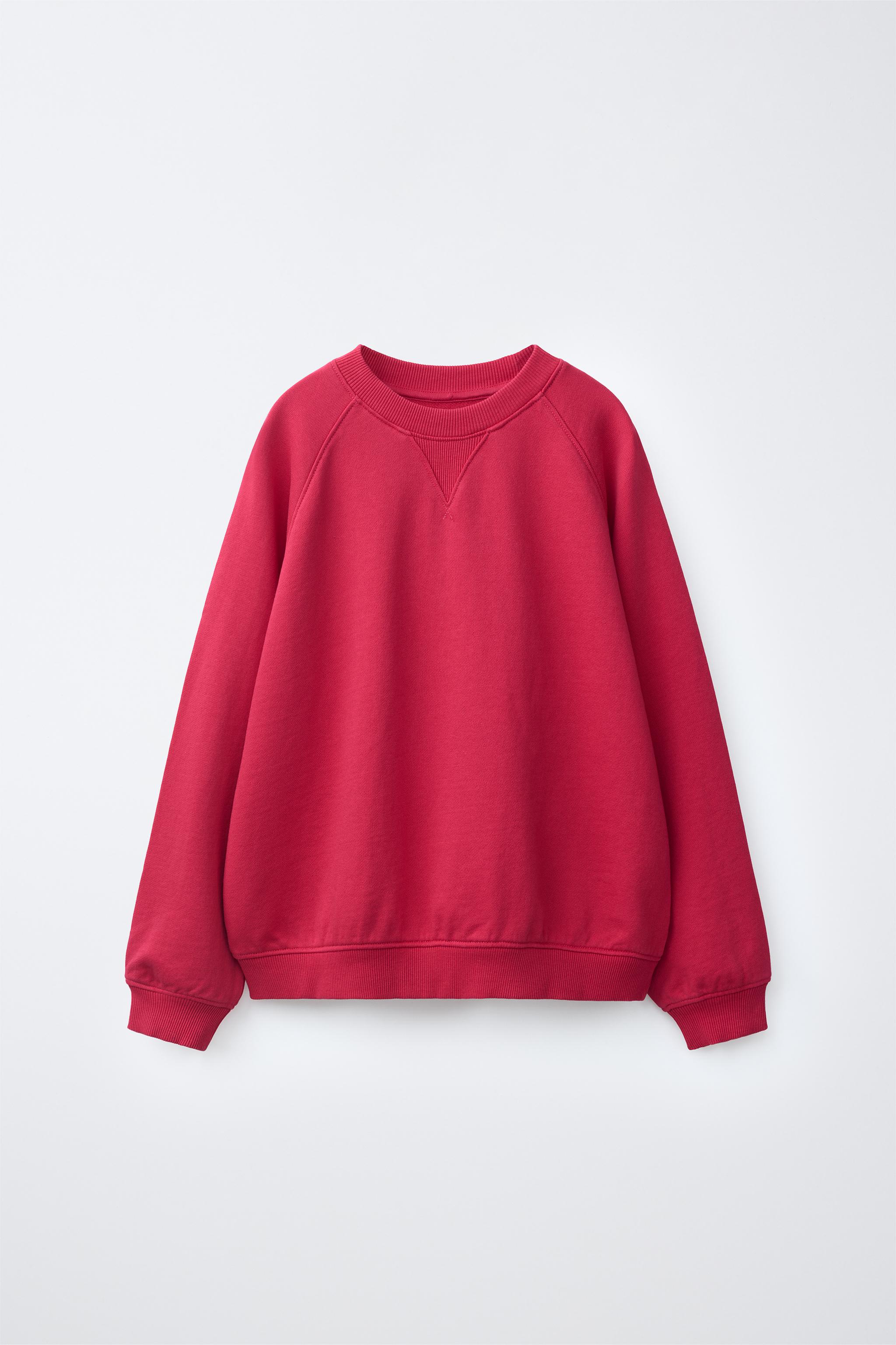 PLAIN COTTON SWEATSHIRT — Dark fuchsia