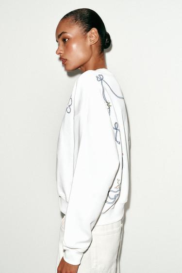 SWEAT BRODERIE FLEURS - Blanc de Zara - Image 2