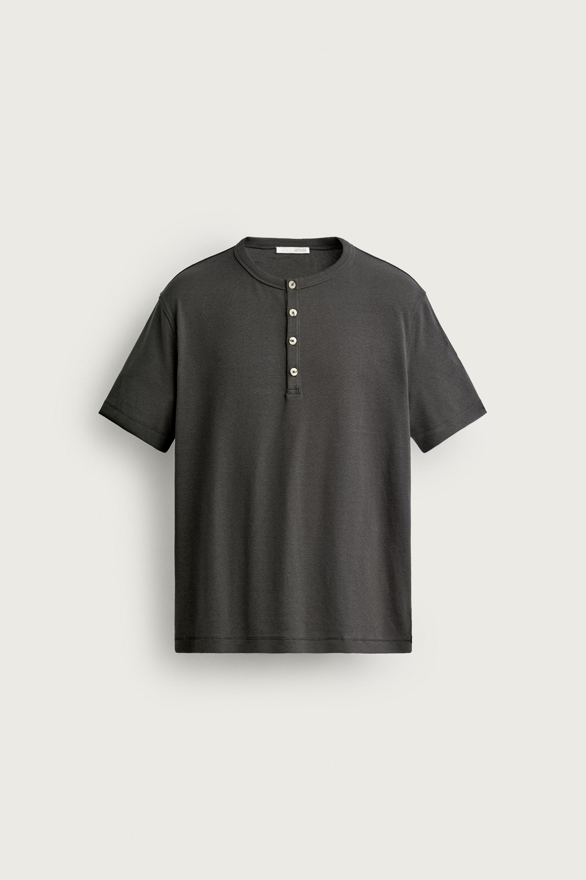 REGULAR FIT HENLEY T-SHIRT — Brown