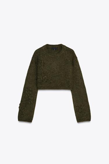 FLORAL KNIT SWEATER - Hunter green by Zara