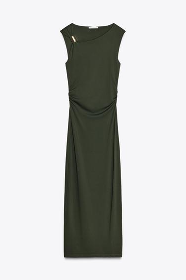 DRESS WITH METAL APPLIQUÉ - Mid-green by Zara