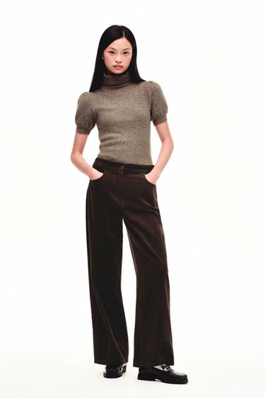 ZW COLLECTION WIDE-LEG CORDUROY TROUSERS - Brown / Taupe by Zara
