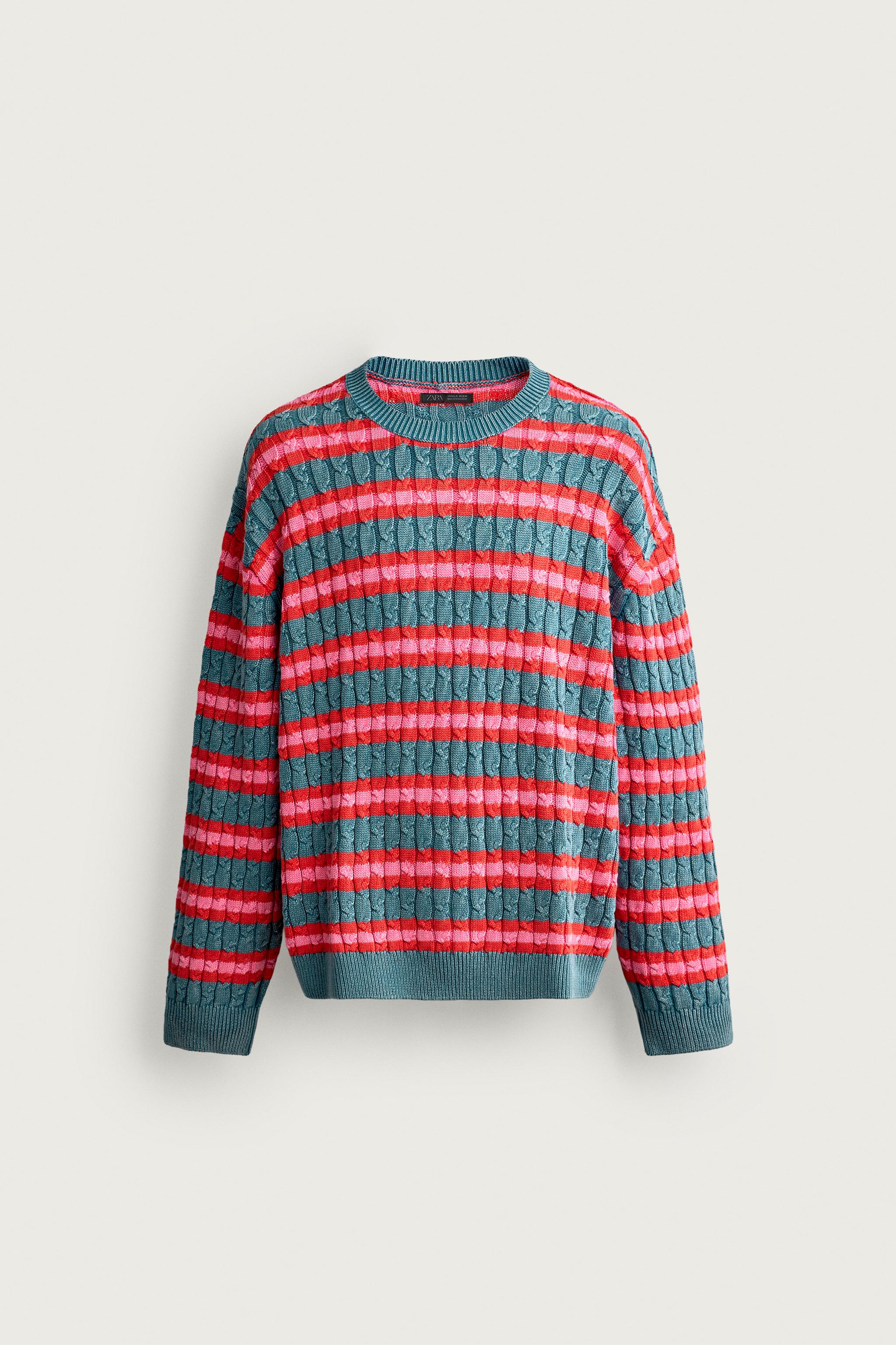 STRIPED CABLE TEXTURE JUMPER — Indigo