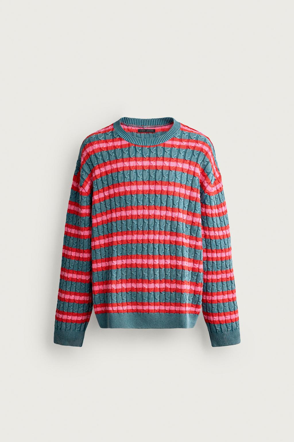 STRIPED CABLE-KNIT STRUCTURED JUMPER