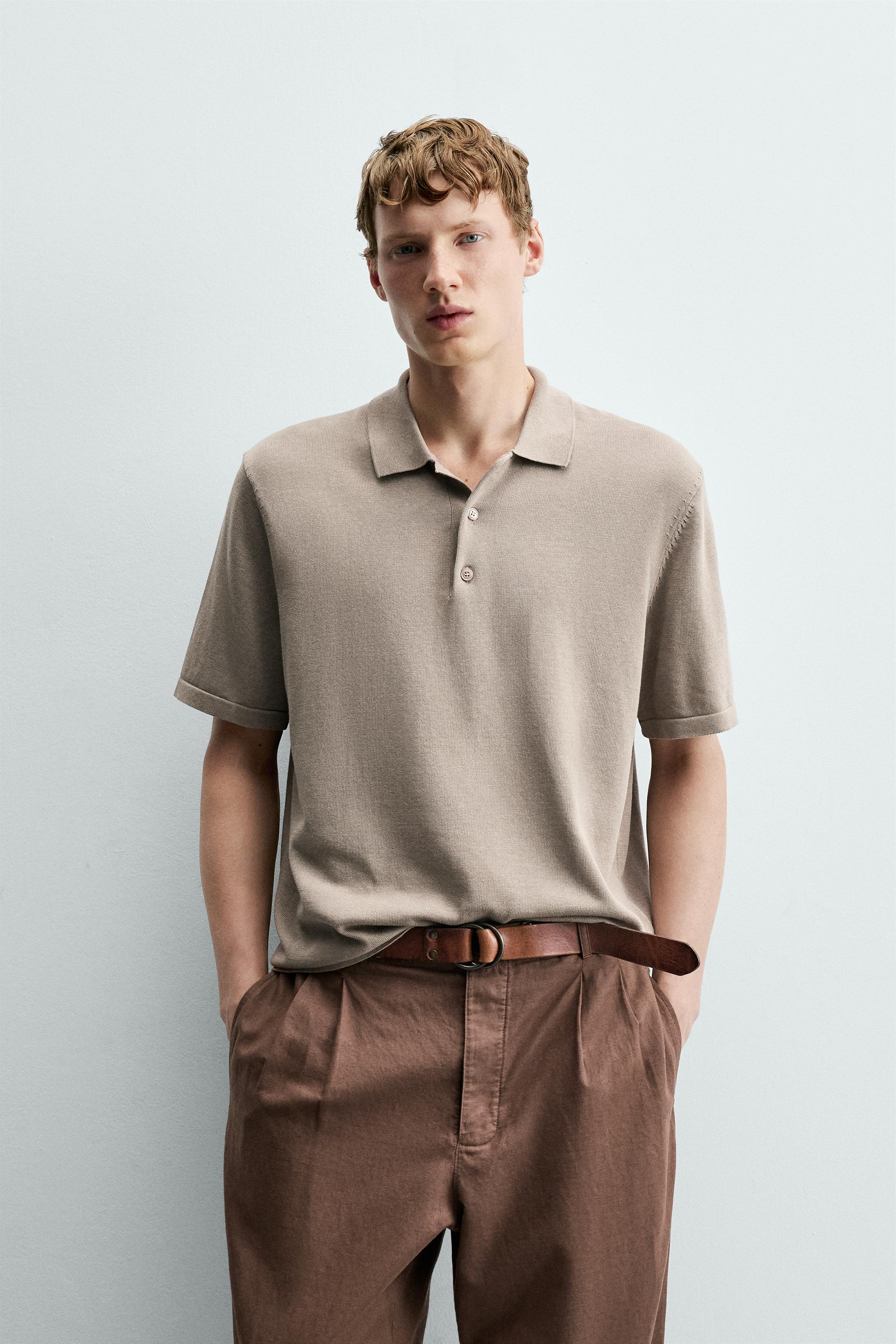 REGULAR FIT KNIT POLO — Taupe gray