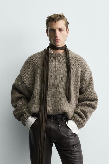 ФАКТУРНИЙ СВЕТР З ВОВНОЮ - Кротово-сірий Zara