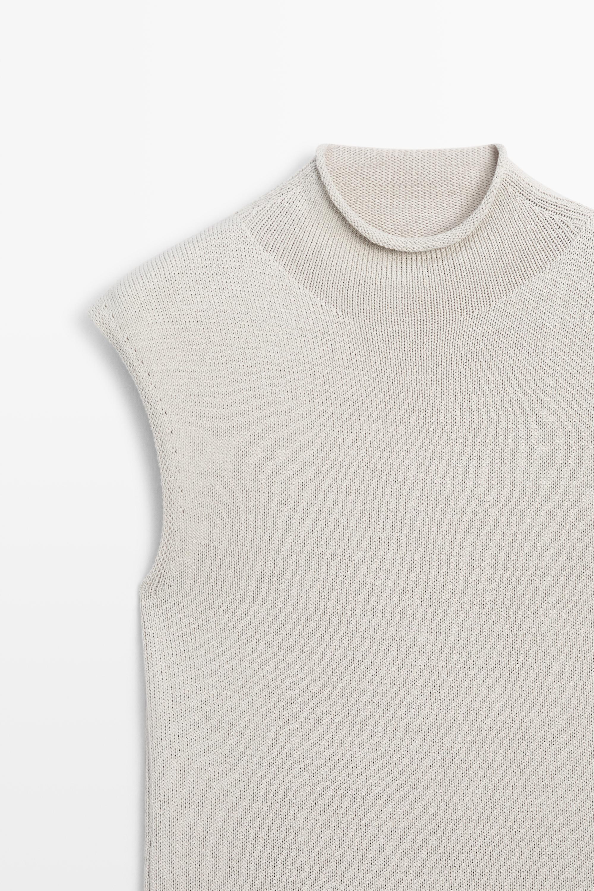Cotton blend high neck knit top - Stone | ZARA United States