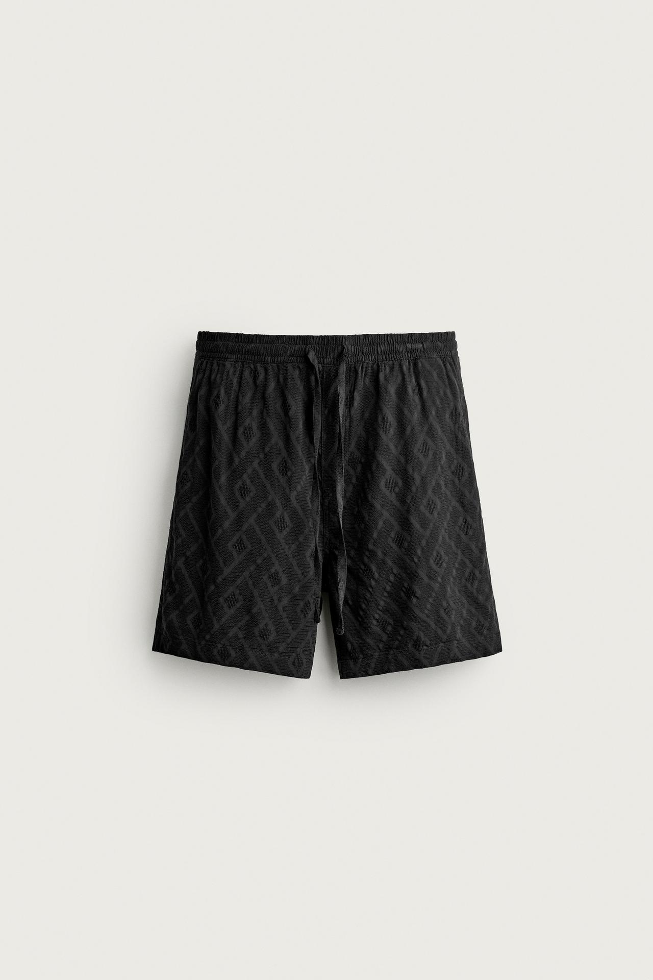 GEOMETRIC JACQUARD SHORTS — Black