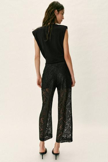 PANTALON DROIT DENTELLE - Noir de Zara - Image 4