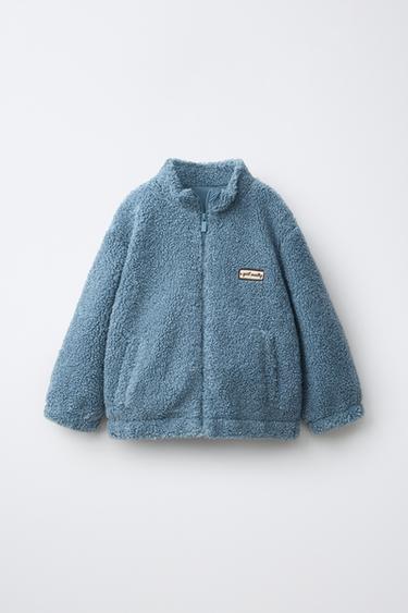 جاكيت صوف بورديني مطرز - أزرق / رمادي الخاص بـ Zara