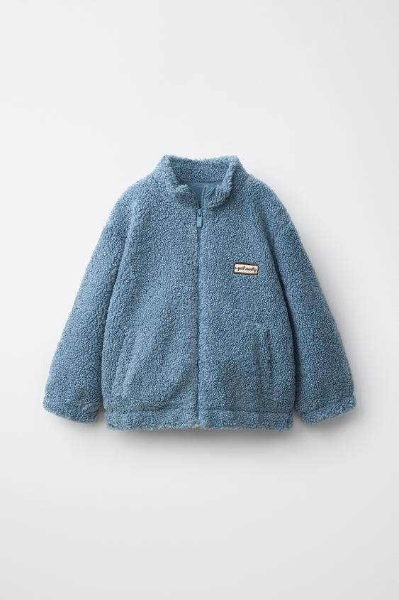 Zara FAUX SHEARLING EMBROIDERED JACKET - Blue / Gray - Image 0