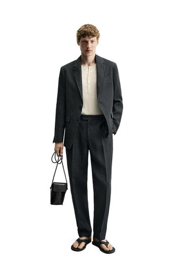 Zaras REGULAR FIT-KAVAJ AV 100% LINNE - Mörkt marinblå