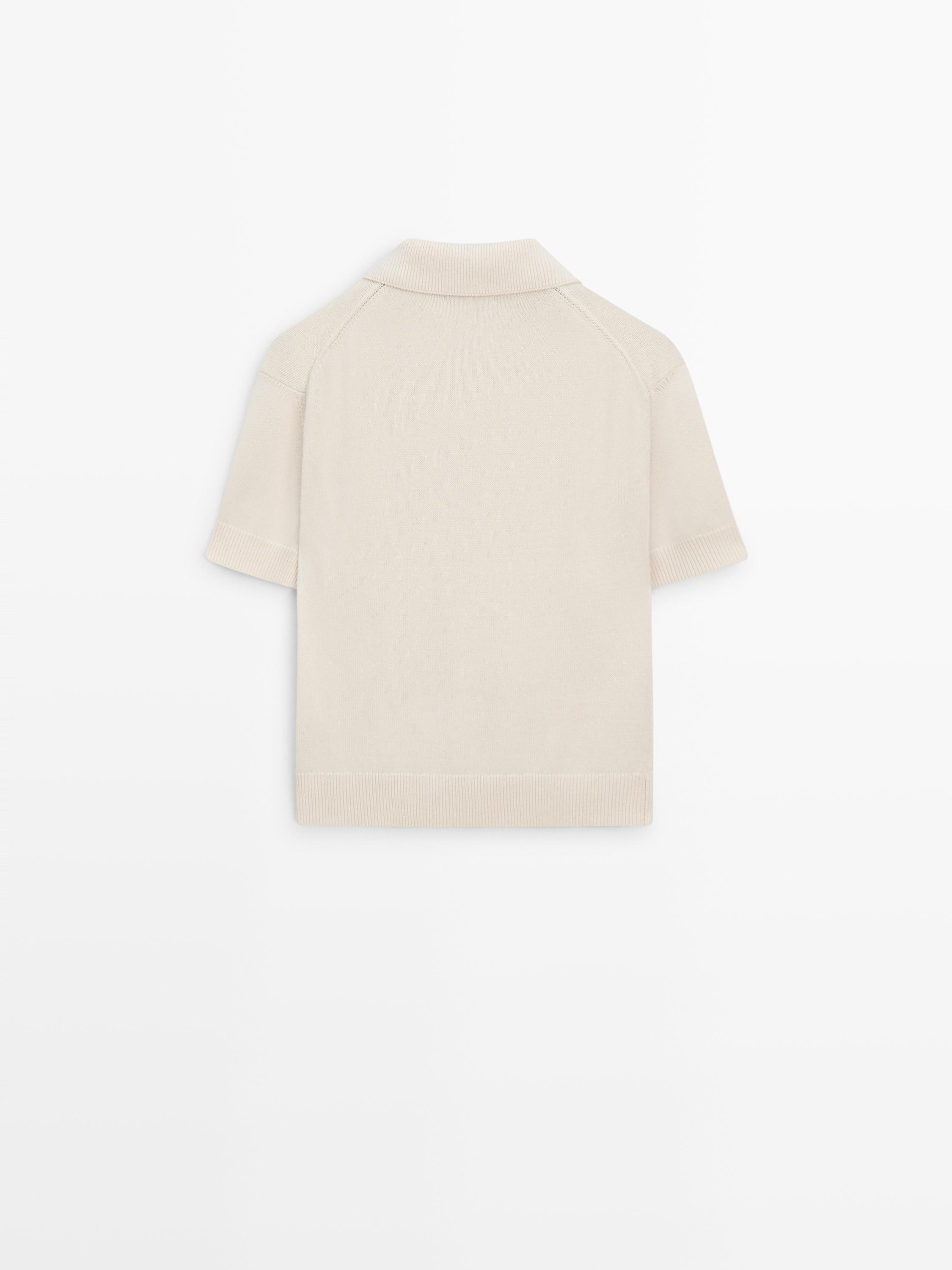 Wool blend knit polo sweater