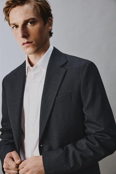 VESTE DE COSTUME À CARREAUX 100 % LAINE - Bleu marine de Zara - Image 5