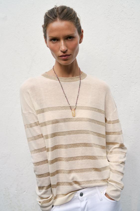 METALLIC THREAD STRIPED JUMPER from Zara - $45.90